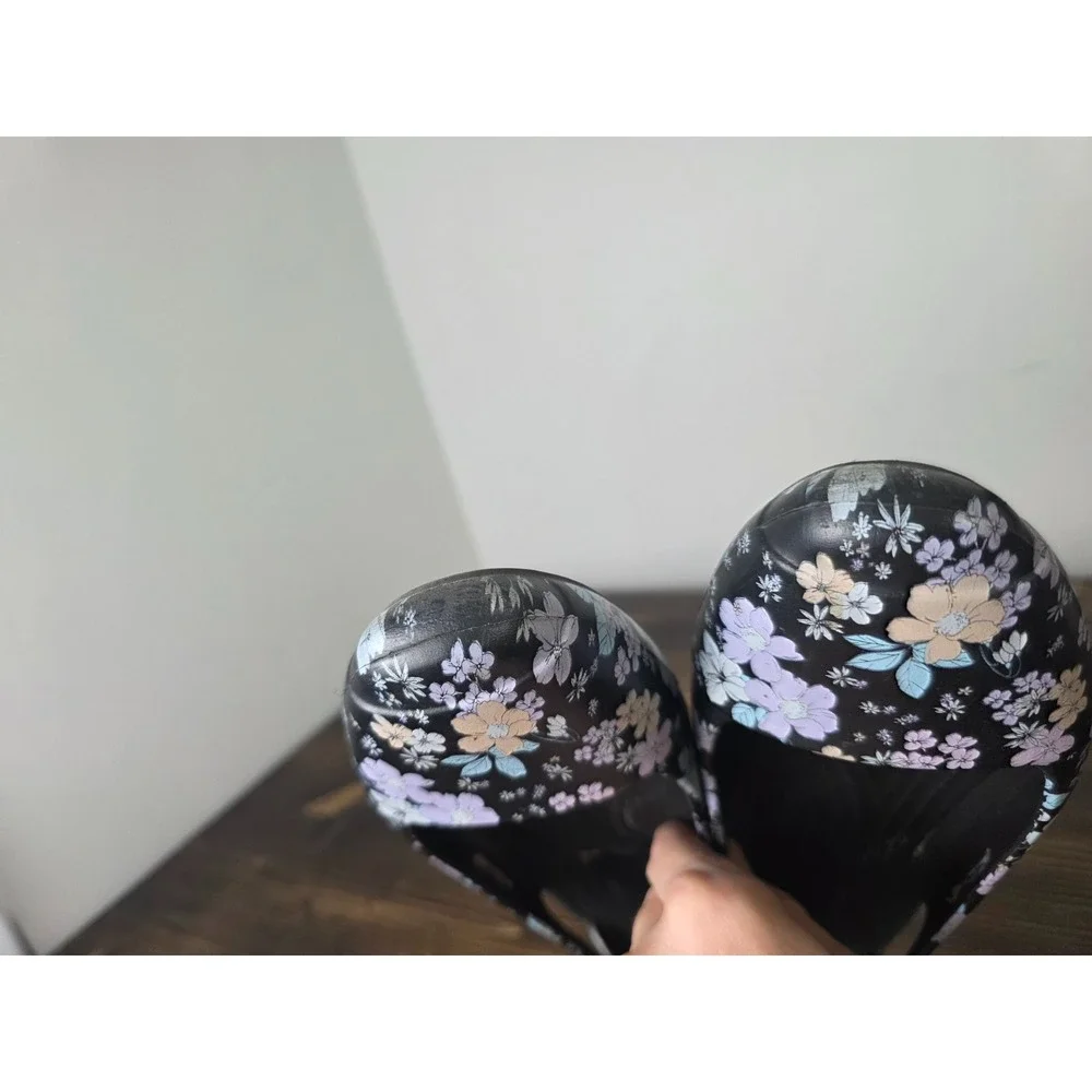 Crocs Women's Shoes Size 7 Floral Black Purple Slingback Slip On Flat‎ Ballet